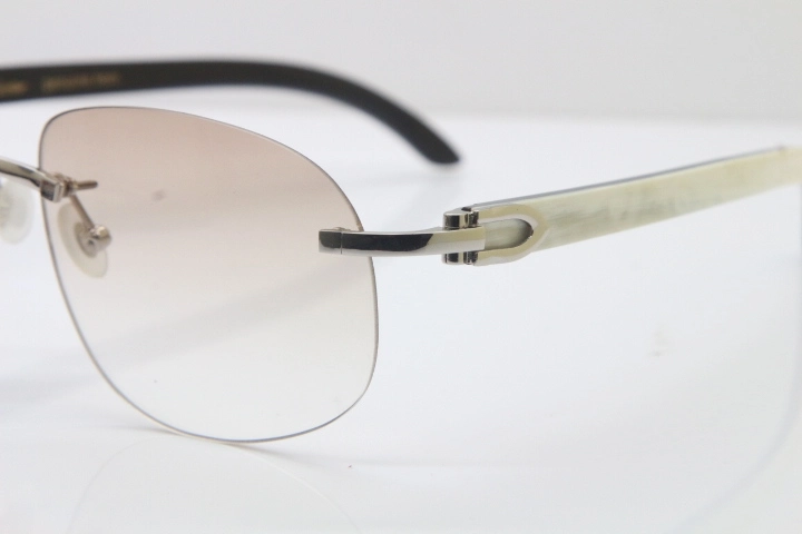 Wholesale High-end brand Cartier T8100928 Rimless Black Mix White Buffalo Horn Sunglasses in Gold Brown Lens Hot