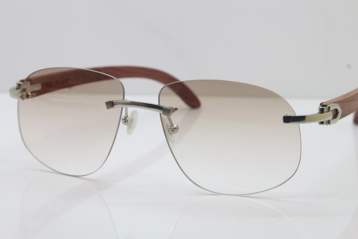 Women Cartier Rimless T8100928 wood Sunglasses luxury brand Glasses designer aviator sun glasses