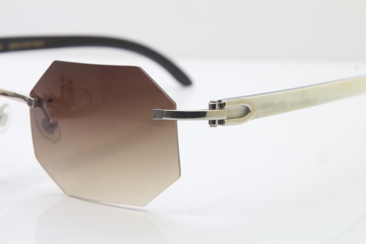 Wholesale High-end brand Carter T8307002 Original Rimless Black White Buffalo Horn Sunglasses in Gold Brown Lens Hot