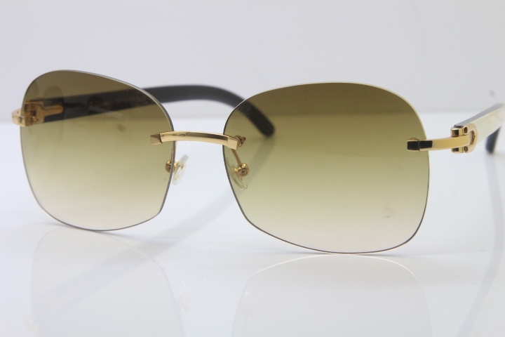 Wholesale High-end brand Carter T8100907 Original Rimless White Inside Black Buffalo Horn Sunglasses In Gold Brown Lens Hot