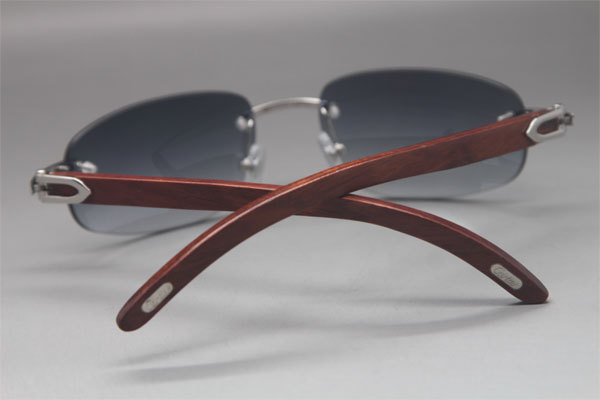 Cartier 3524011 Rimless Carved Wood Trimming Lens Sunglasses in Gold Brown Lens Hot