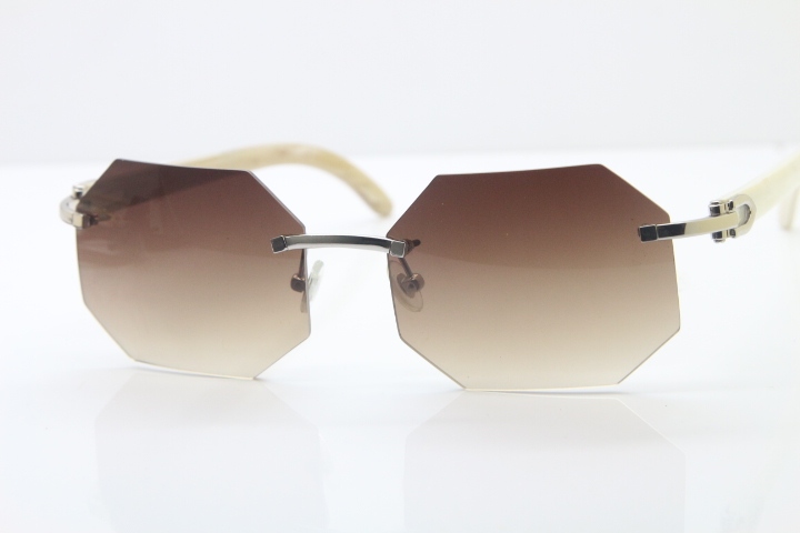 Wholesale High-end brand Carter T8307002 Original Rimless White Genuine Natural Horn Sunglasses in Gold Brown Lens Hot