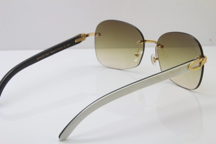 Wholesale High-end brand Carter T8100907 Original Rimless White Inside Black Buffalo Horn Sunglasses In Gold Brown Lens Hot