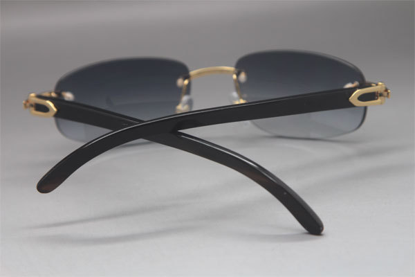 Wholesale High-end brand Cartier Rimless Original Black Buffalo Horn 3524011 Sunglasses In Gold Brown Lens