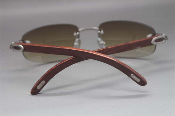 Cartier 3524011 Rimless Carved Wood Trimming Lens Sunglasses in Gold Brown Lens Hot