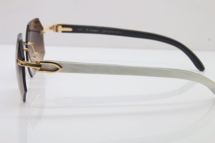 Wholesale High-end brand Carter T8307002 Original Rimless Black White Buffalo Horn Sunglasses in Gold Brown Lens Hot