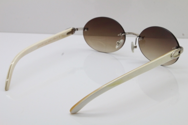 Wholesale High-end brand Carter T8307003 Rimless Original White Buffalo Horn luxury brand Sunglasses in Gold Brown Lens