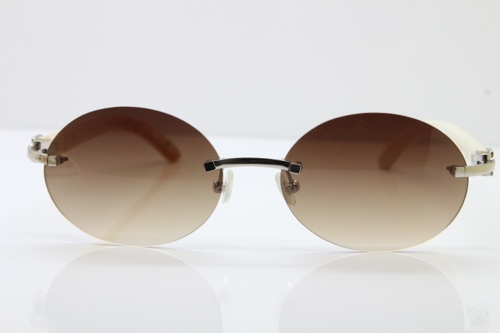 Wholesale High-end brand Carter T8307003 Rimless Original White Buffalo Horn luxury brand Sunglasses in Gold Brown Lens