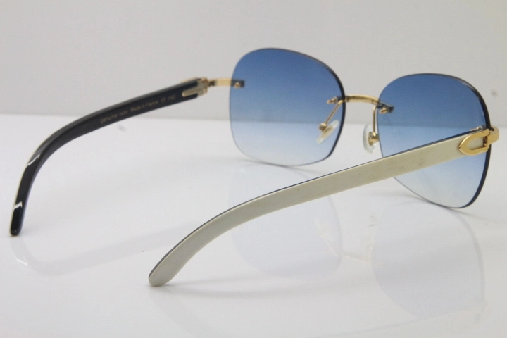 Wholesale High-end brand Carter T8100907 Original Rimless White Inside Black Buffalo Horn Sunglasses In Gold Brown Lens Hot