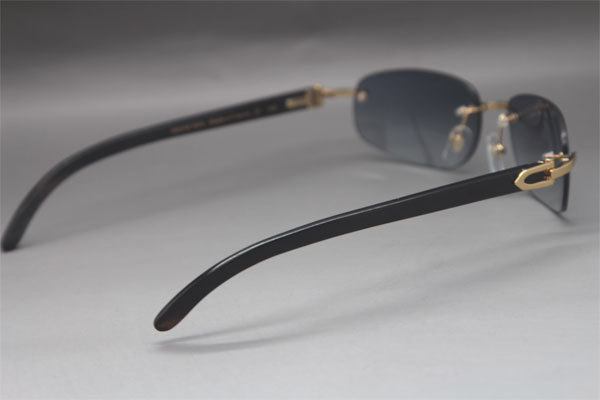 Wholesale High-end brand Cartier Rimless Original Black Buffalo Horn 3524011 Sunglasses In Gold Brown Lens