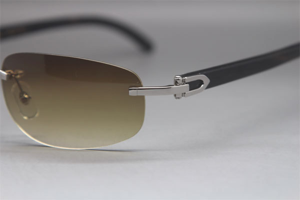 Wholesale High-end brand Cartier Rimless Original Black Buffalo Horn 3524011 Sunglasses In Gold Brown Lens