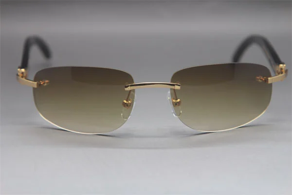 Wholesale High-end brand Cartier Rimless Original Black Buffalo Horn 3524011 Sunglasses In Gold Brown Lens