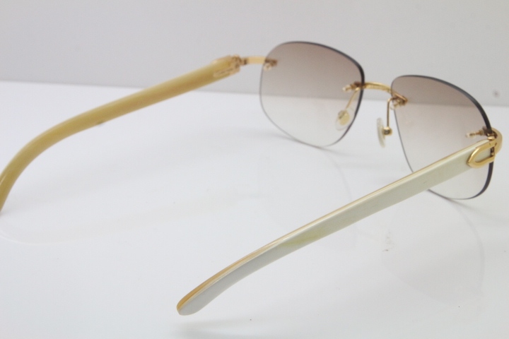 Wholesale High-end brand Cartier T8100928 Rimless Original White Buffalo Horn Sunglasses in 18K Gold Brown Lens Hot