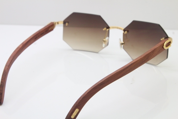 Rimless Hardware Wholesale High-end brand Carter T8307002 Original Rimless Wood Sunglasses in Gold Brown Lens Hot