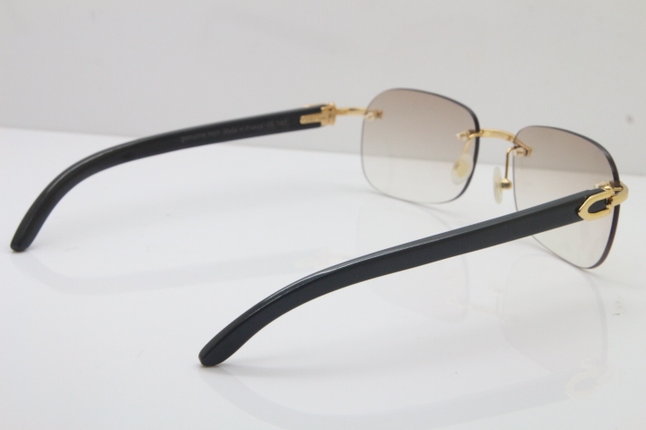 Wholesale High-end brand Carter T8100624 Original Rimless Black Buffalo Horn Sunglasses in Gold Brown Lens Hot