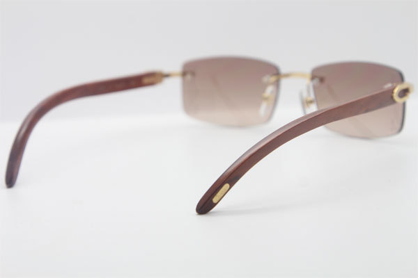 Cartier 3524012A Rimless Carved Wood Trimming Lens Sunglasses in Gold Brown Lens Hot Size：56 Hot