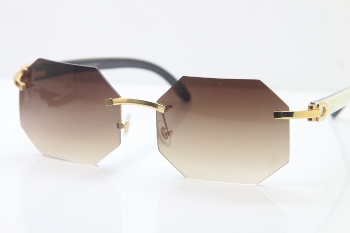 Wholesale High-end brand Carter T8307002 Original Rimless Black White Buffalo Horn Sunglasses in Gold Brown Lens Hot