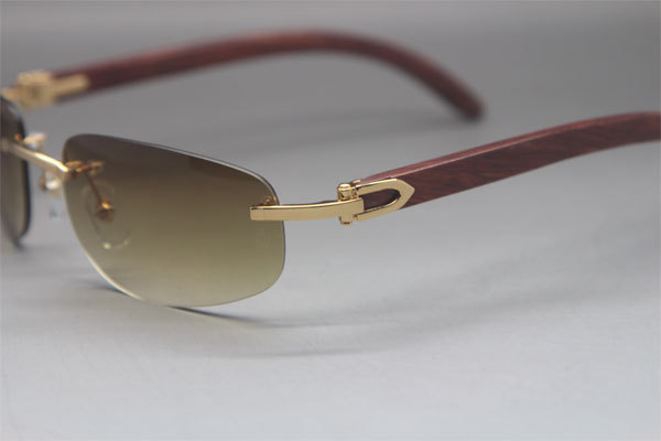 Cartier 3524011 Rimless Carved Wood Trimming Lens Sunglasses in Gold Brown Lens Hot