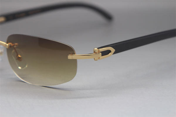 Wholesale High-end brand Cartier Rimless Original Black Buffalo Horn 3524011 Sunglasses In Gold Brown Lens