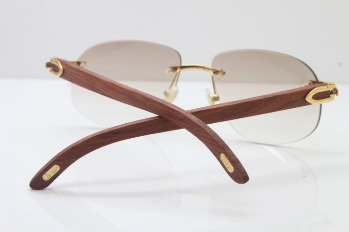 Women Cartier Rimless T8100928 wood Sunglasses luxury brand Glasses designer aviator sun glasses