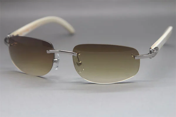 Wholesale High-end brand Cartier Original Rimless White Genuine horn 3524011 Sunglasses In Gold Brown Lens