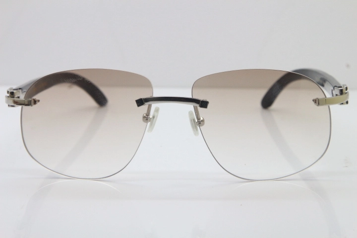 Wholesale High-end brand Cartier T8100928 Rimless Black Mix White Buffalo Horn Sunglasses in Gold Brown Lens Hot