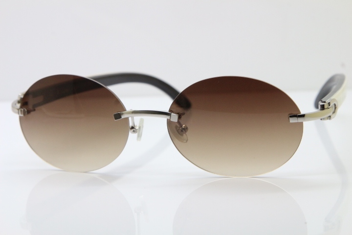 Wholesale High-end brand Carter Original T8307003 Rimless Black Mix White Buffalo Horn luxury brand Sunglasses in Gold Brown Lens