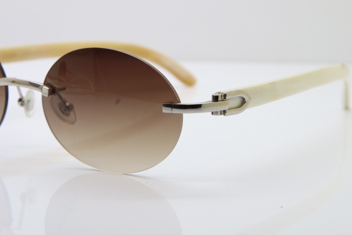 Wholesale High-end brand Carter T8307003 Rimless Original White Buffalo Horn luxury brand Sunglasses in Gold Brown Lens