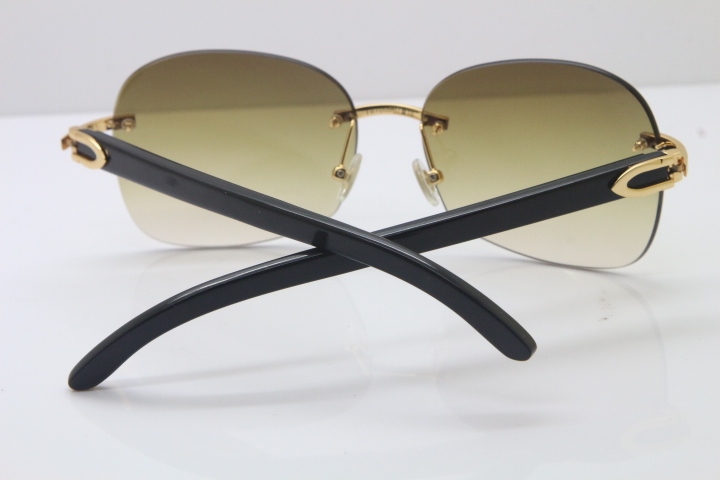 Wholesale High-end brand Carter T8100907 Rimless Original Black Buffalo Horn Sunglasses In Gold Brown Lens