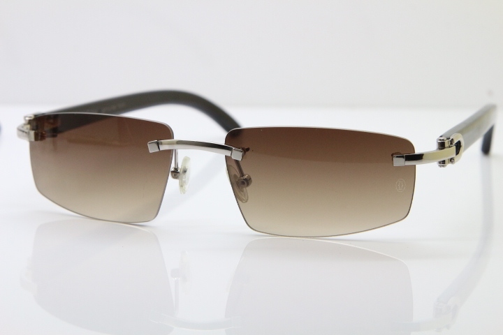 Wholesale High-end brand Carter T8100926 Rimless Black Buffalo Horn Sunglasses in Gold Brown Lens Hot