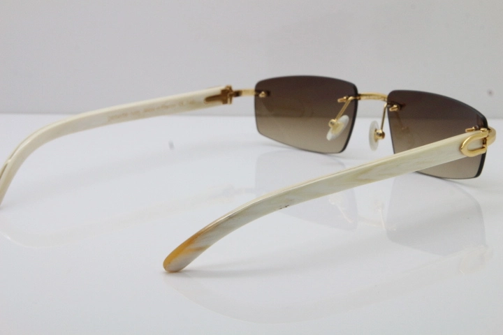 Wholesale High-end brand Carter T8100926 Rimless White Buffalo Horn Sunglasses in Gold Brown Lens Hot