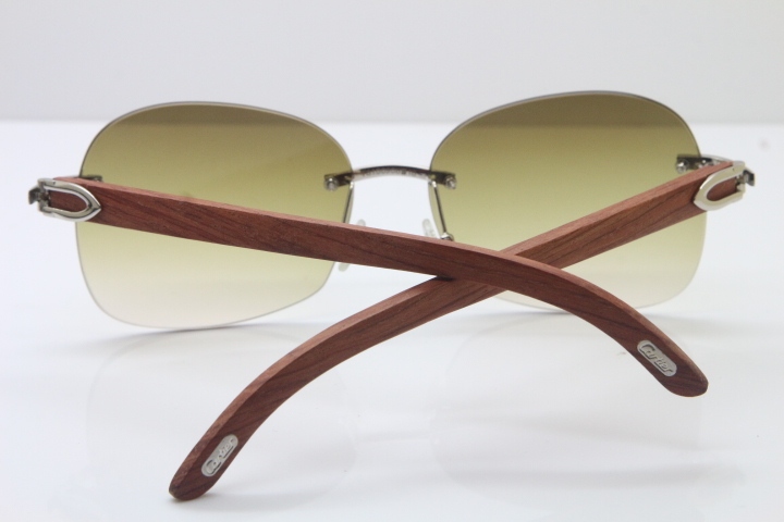 Wholesale High-end brand Carter T8100907 Original Rimless Carved Wood Trimming Lens T8100908 Sunglasses In Gold Brown Lens