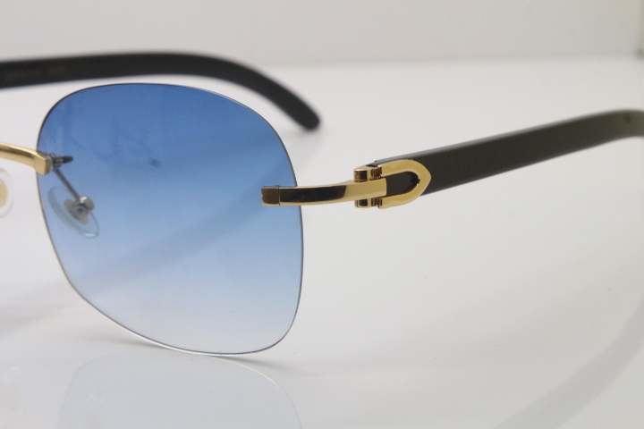 Wholesale High-end brand Carter T8100907 Rimless Original Black Buffalo Horn Sunglasses In Gold Brown Lens