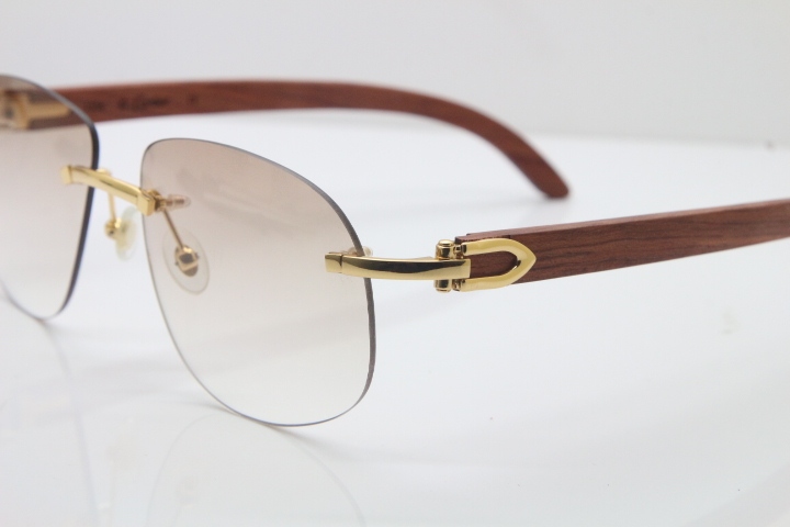 Wholesale High-end brand Cartier T8100928 Original Wood Sunglasses in Gold Brown Lens Hot