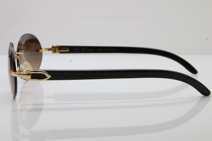 Wholesale High-end brand Carter Original T8307003 Rimless Black Buffalo Horn luxury brand Sunglasses in Gold Brown Lens