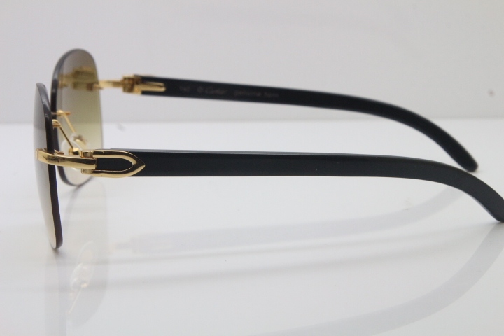 Wholesale High-end brand Carter T8100907 Rimless Original Black Buffalo Horn Sunglasses In Gold Brown Lens