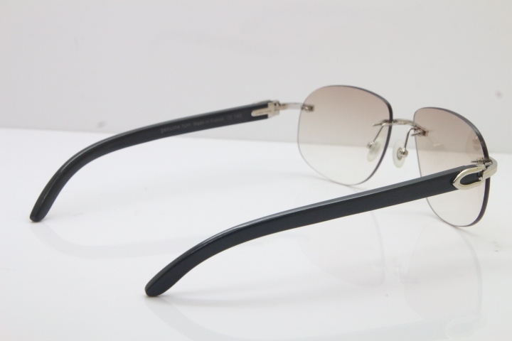 Wholesale High-end brand Cartier T8100928 Rimless Original Black Buffalo Horn Sunglasses in 18K Gold Brown Lens Hot