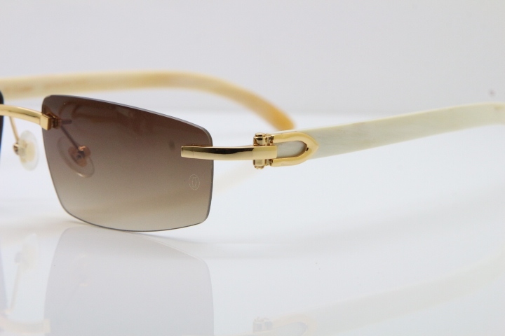 Wholesale High-end brand Carter T8100926 Rimless White Buffalo Horn Sunglasses in Gold Brown Lens Hot