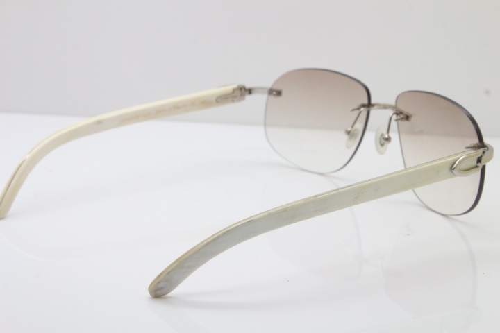 Wholesale High-end brand Cartier T8100928 Rimless Original White Buffalo Horn Sunglasses in 18K Gold Brown Lens Hot