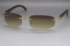 Wholesale High-end brand Cartier Rimless Original Black Buffalo Horn 3524011 Sunglasses In Gold Brown Lens