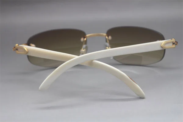 Wholesale High-end brand Cartier Original Rimless White Genuine horn 3524011 Sunglasses In Gold Brown Lens