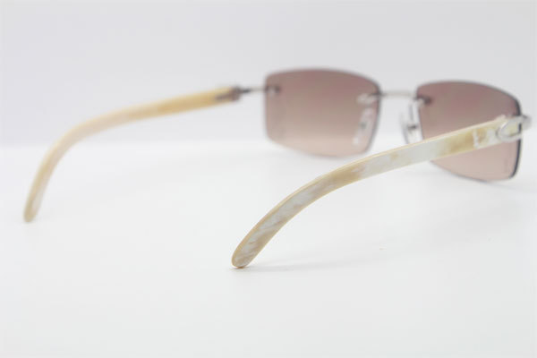 Wholesale High-end brand Cartier Rimless Original White Genuine horn CT3524012A Sunglasses in Gold Brown Lens Size:56 Hot