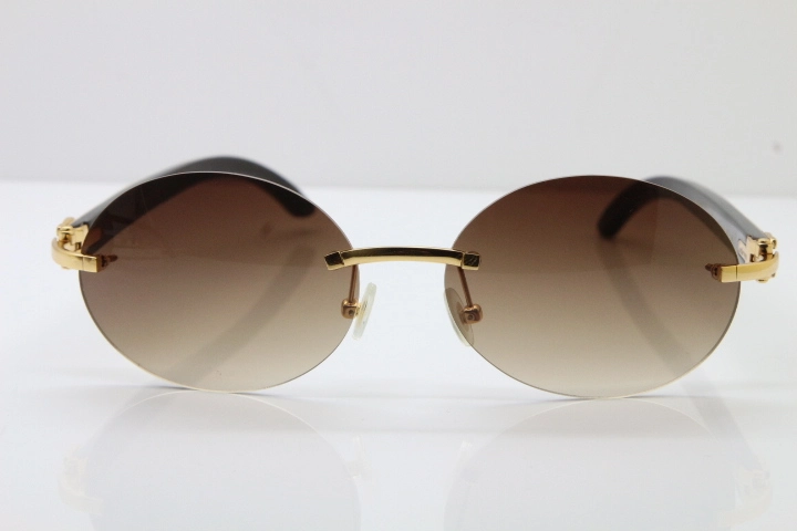 Wholesale High-end brand Carter Original T8307003 Rimless Black Mix White Buffalo Horn luxury brand Sunglasses in Gold Brown Lens