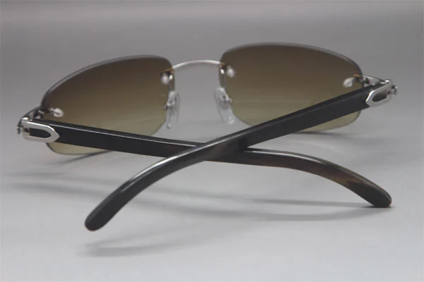 Wholesale High-end brand Cartier Rimless Original Black Buffalo Horn 3524011 Sunglasses In Gold Brown Lens