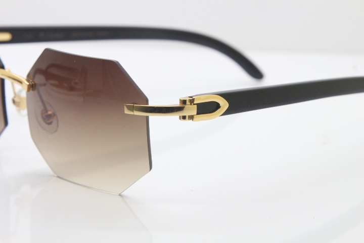 Wholesale High-end brand Carter T8307002 Original Rimless Black  Buffalo Horn Sunglasses in Gold Brown Lens Hot