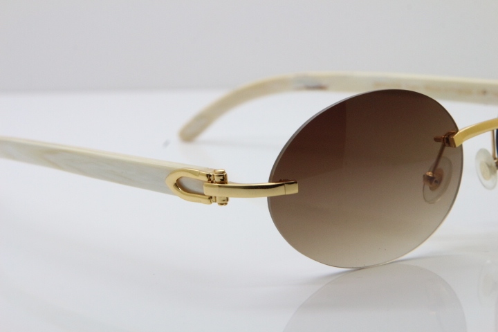 Wholesale High-end brand Carter T8307003 Rimless Original White Buffalo Horn luxury brand Sunglasses in Gold Brown Lens