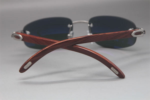 Cartier 3524011 Rimless Carved Wood Trimming Lens Sunglasses in Gold Brown Lens Hot