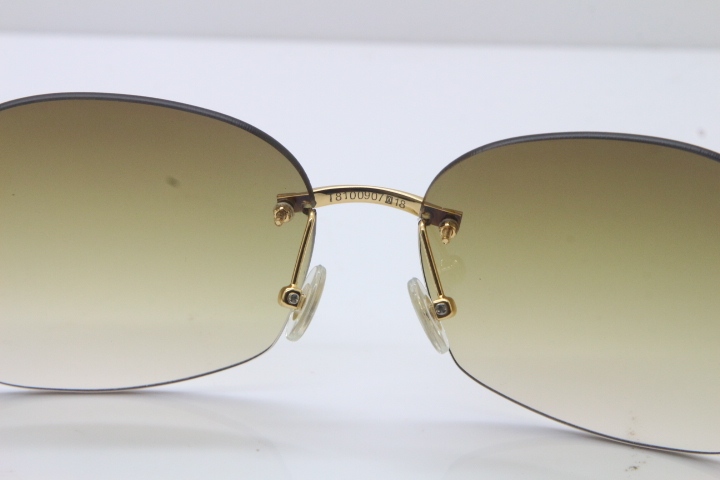 Wholesale High-end brand Carter T8100907 Rimless Original Black Buffalo Horn Sunglasses In Gold Brown Lens