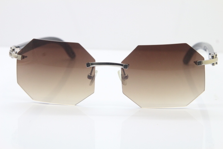 Wholesale High-end brand Carter T8307002 Original Rimless Black  Buffalo Horn Sunglasses in Gold Brown Lens Hot