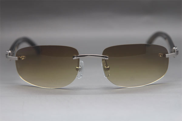 Wholesale High-end brand Cartier Rimless Original Black Buffalo Horn 3524011 Sunglasses In Gold Brown Lens